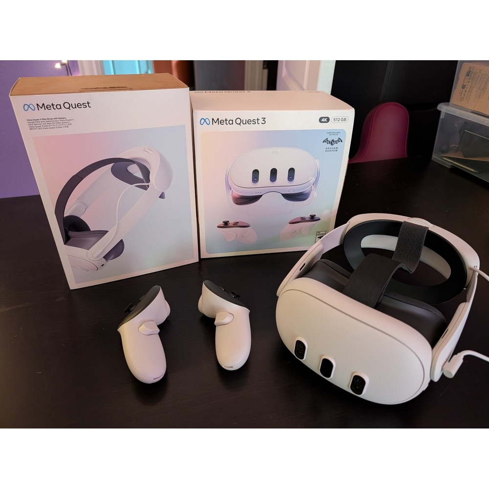 Meta Quest 3 512GB VR Headset Bundle with Elite Battery Strap, Skins, and Case